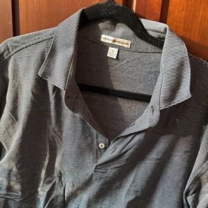 Peter Millar Men's Polo Shirt - Black and White Stripes size Large 100%Cotton